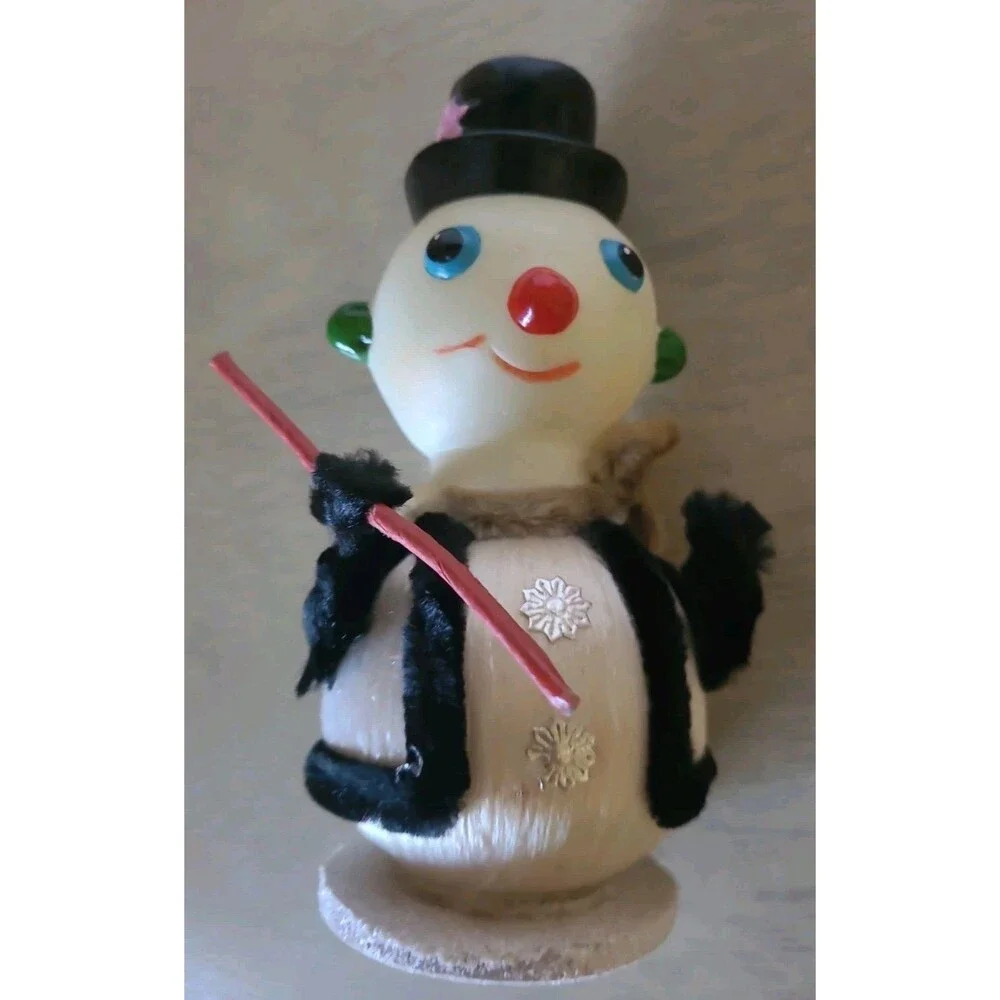 Lot 3 Rubber Plastic Head Satin Ball Figurine Elf Snowman Clown Styrofoam Base